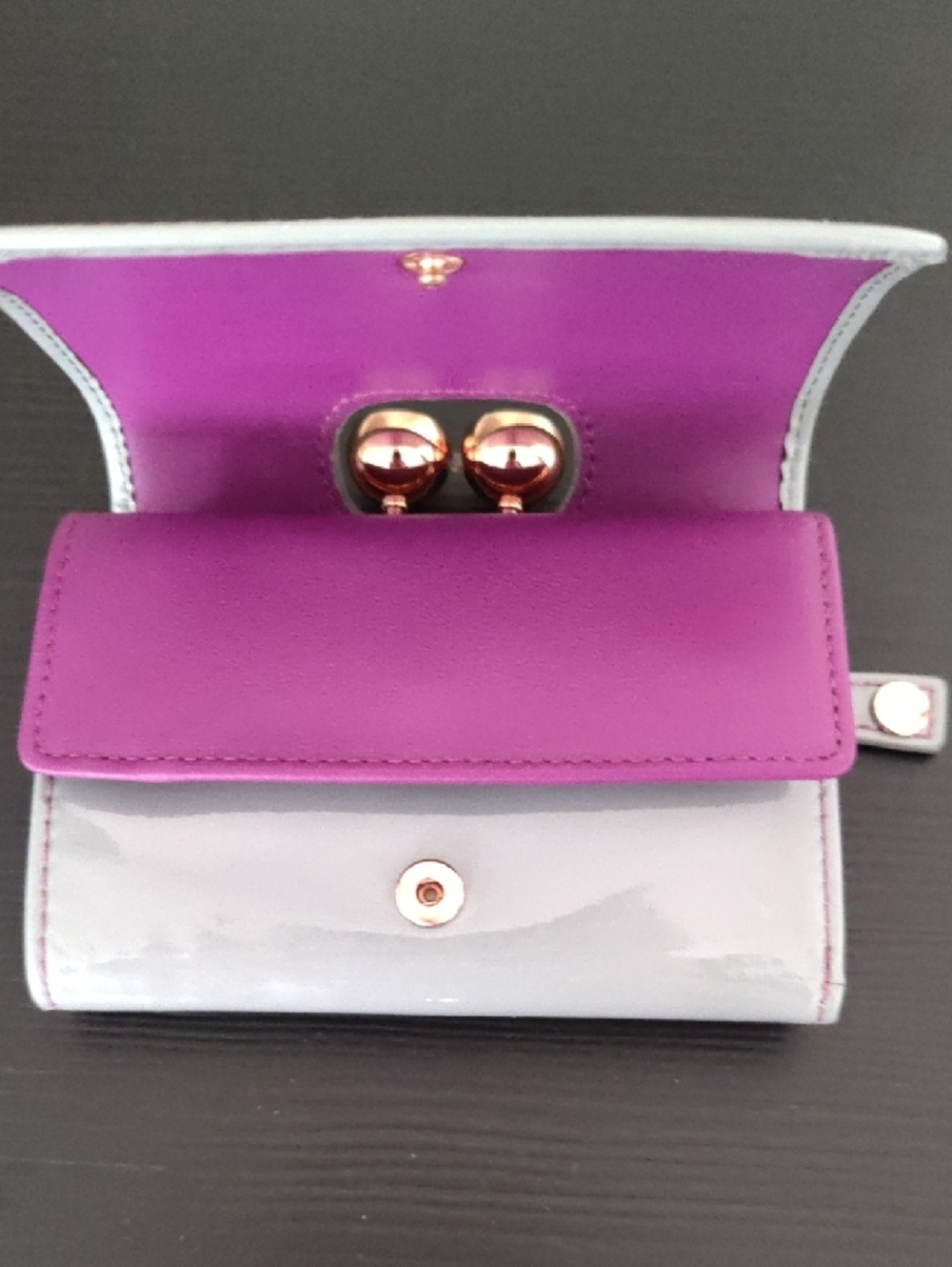 Ted Baker London Glossy Light Gray Wallet with Purple Gold Hardware - Picture 2 of 11
